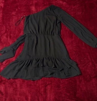 NEW Krisa  One Sleeve  Ruffle Dress Black Size Small USA