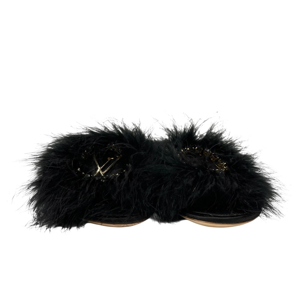 Sandalias planas de piel con logotipo Bijou LOUIS VUITTON LV #36 estrás negras doradas satinadas Foto 2 de 4