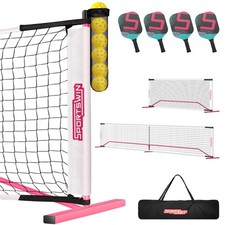 SPORTSWIN Portable Net Driveway, 22FT  11FT 2IN1 Pickle Ball Net 4 Paddles, 8