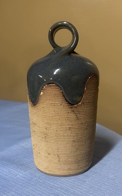 Brown Stone Studios Art Pottery Lidded Jar Blue Tan Artist Signed 7 