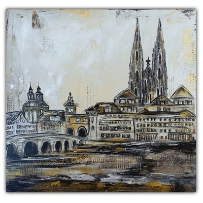 BURGSTALLER Original Gemälde Regensburg Skyline abstrakte Kunst Wandbild 100x100