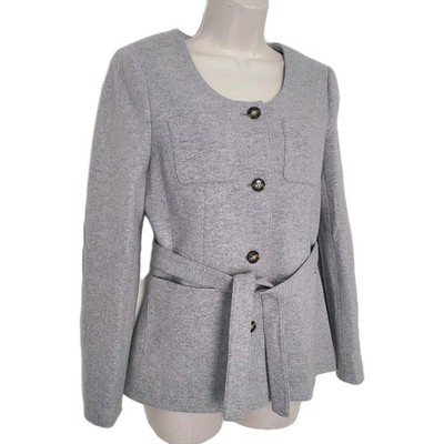 J.Crew Tie-waist  jacket sz 0 Italian knit wool Mario Bellucci Grey  pockets New