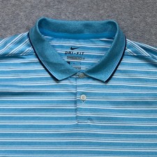 Nike Polo Shirt Men's Large Blue Striped Golf Performance Lightweight Athletic