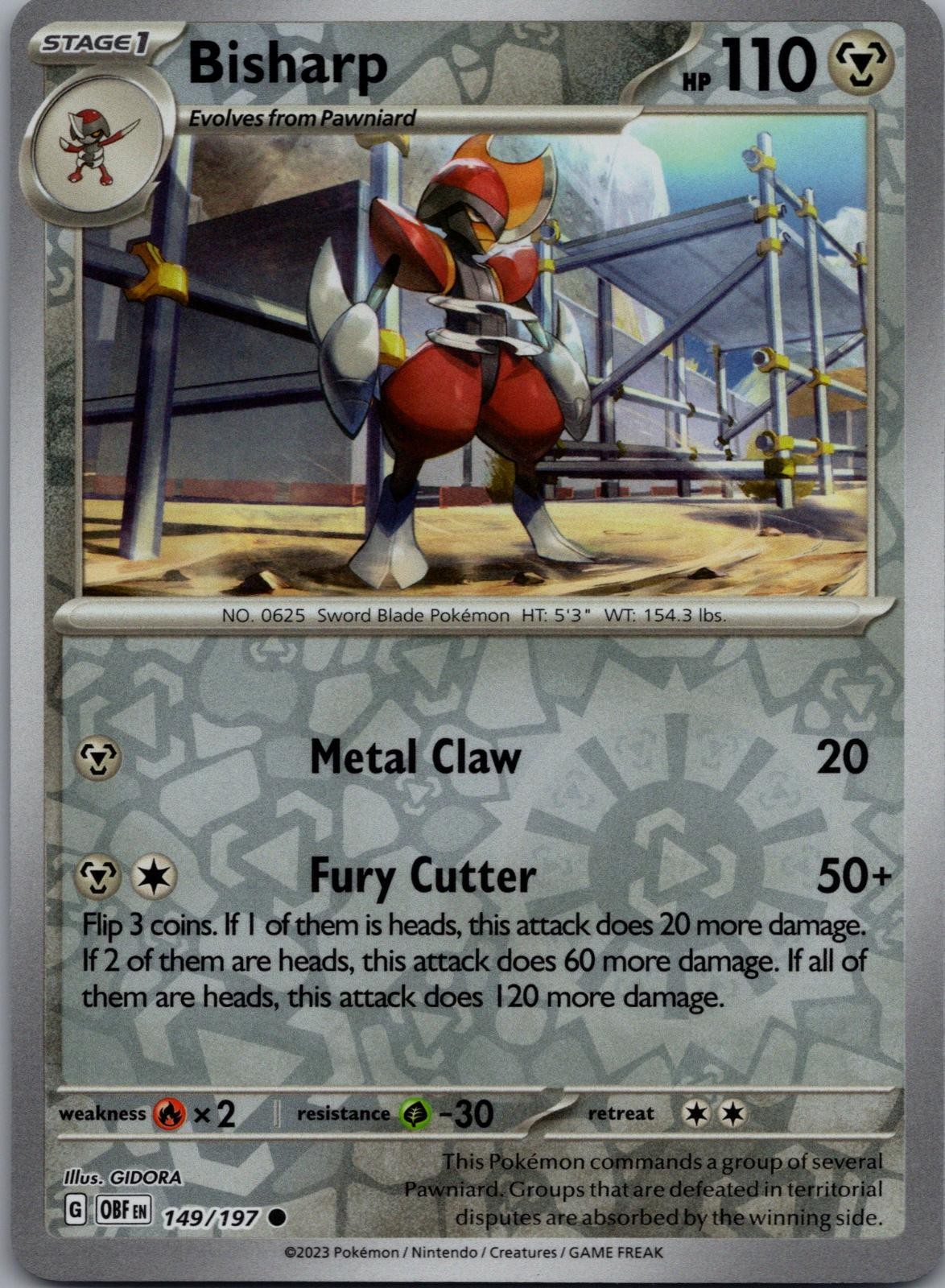 Bisharp 149/197 C Obsidian Flames Pokemon Reverse Holo Near Mint