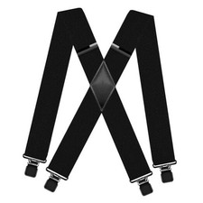 Camo Suspenders for Men 2" Heavy Duty Clips - Adjustable X-Back Braces B/Black