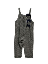 Zara girls 3-4 NWOT navy blue cream gingham check overalls romper jumpsuit bow f
