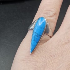Vtg Turquoise Ring 925 Sterling Silver Artisan Modernist Unique Art Jewelry