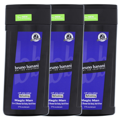 3x bruno banani Magic Man 3-in-1 Shower Gel pikante Muskatnuss Duft je 250ml