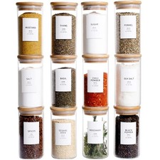 12 Pcs Glass Spice Jars With Bamboo Airtight Lids, 8oz Thicken 2.4mm Spice C...