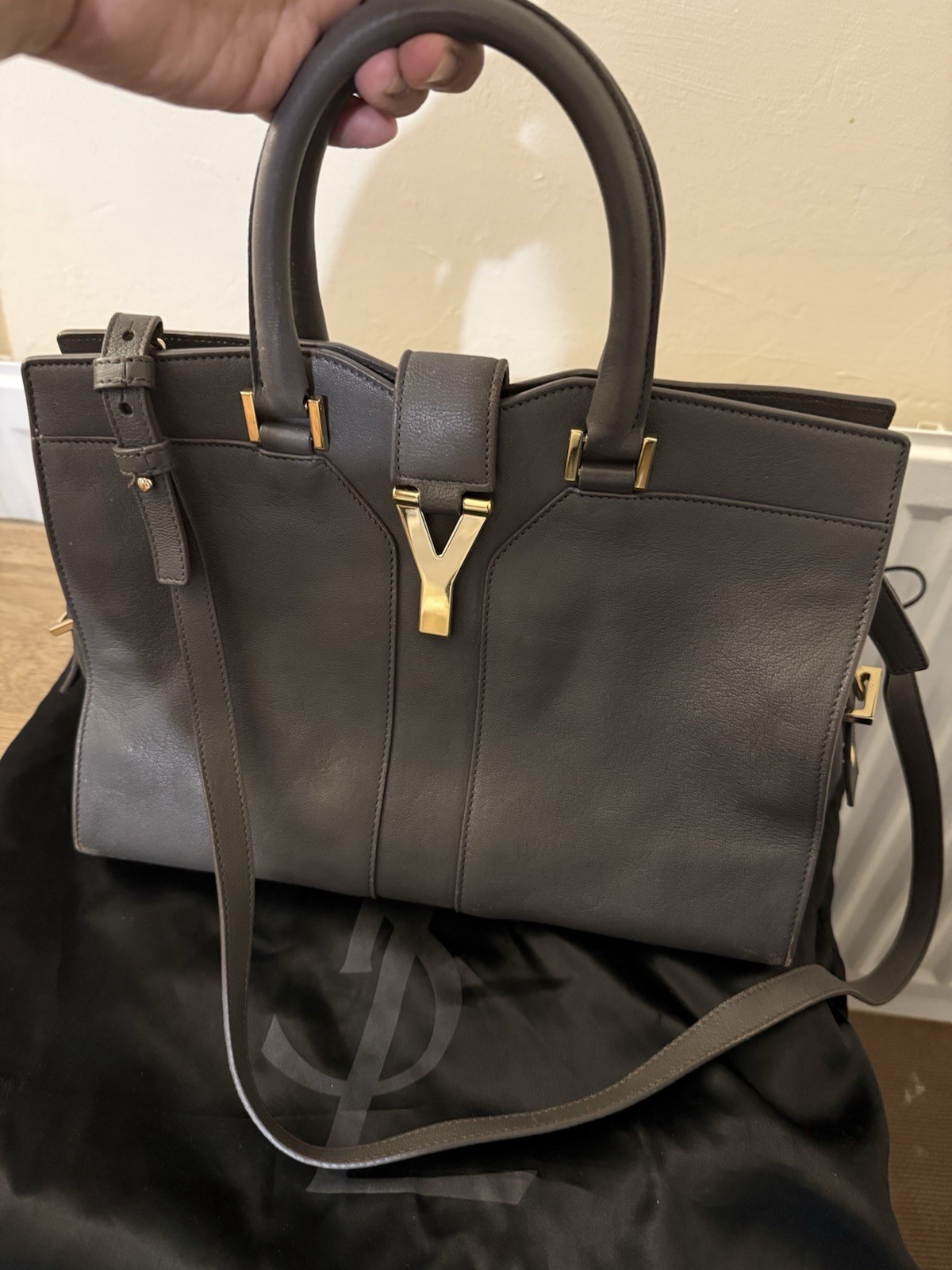 SAINT LAURENT Borsa Yves Saint Lauren YSL YLine Cabas in morbida pelle grigia taglia piccola