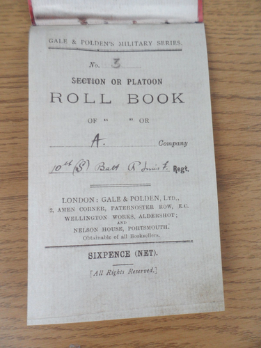 THE ROYAL INNISKILLING FUSILIERS # 10th Batt: ROLL BOOK FOR THE 1st JULY 1916