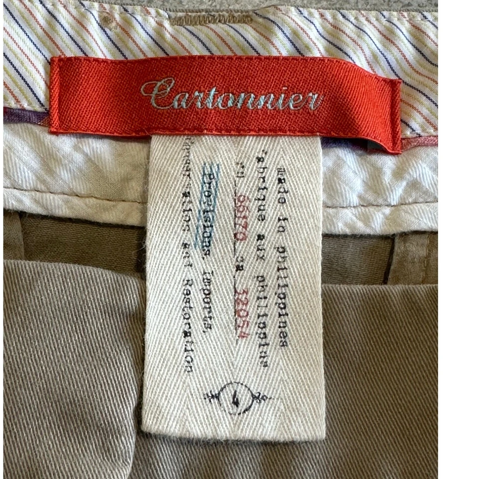 Cartonnier Sz 4 Crop Cuffed Pleated Chinos Khaki Stretchy Trouser Neutral Anthro - Image 3 of 4