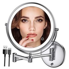 Rechargeable Wall Mounted Lighted Makeup Mirror Chrome, 8 Inch 8 Inch Chrome