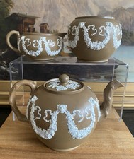 RIDGWAY or DUDSON Brown Jasperware TEAPOT CRE...