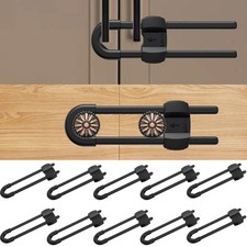  10 pack black 4 button Cabinet Locks, U-Shaped Proofing Drawers Safety Chil...