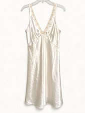 Vintage Satin Lace Trim Slip Dress Cream