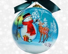 2023 Li Bien Snowman and Deer Hand Painted Ornament