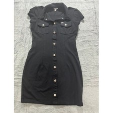 Guess Black Shirt Dress Womens S Button Front Stretch Collared Mini Dress