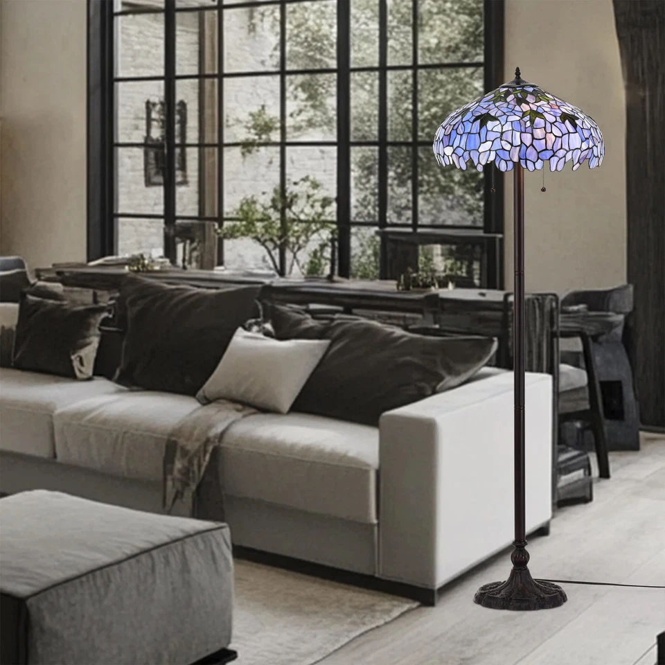 Lámpara de pie índigo de 2 luces estilo Tiffany de 19 pulgadas púrpura Foto 2 de 4