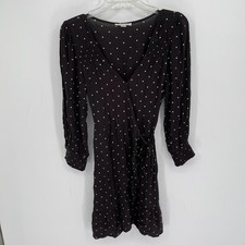American Eagle Women's Black Polka Dot V-Neck Long Sleeve Wrap Mini Dress Size S