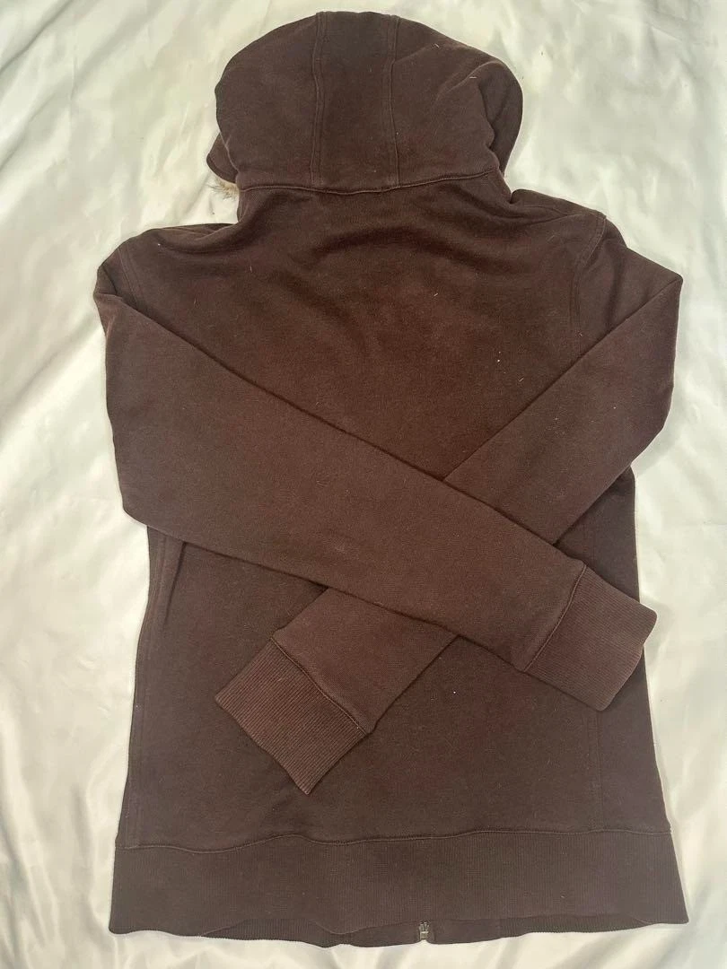 Burberry Black Label Zip Hoodie Parka Logo Check Marrone Scuro Donna Taglia 2 Esterno