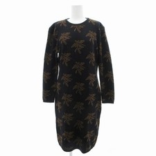 GUCCI Dress Floral Knit Midi 41.73in 42 Long Sleeve Wool Black Brown Vintage
