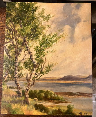 ÖL AUF PAPPE GEMÄLDE ''GEBURT des LORNE'' UNGERAHMT MONOGRAMMIERT 45 11x9 ZOLL (P3)