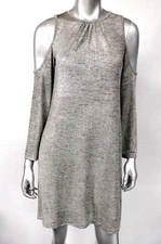 ECI New York Women's Mini Party Dress Medium Shimmery Silver Cold Shoulder Cute!