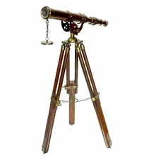 Brass Telescope with Adjustable Wooden Tripod Stand Antique Finish Telescope.