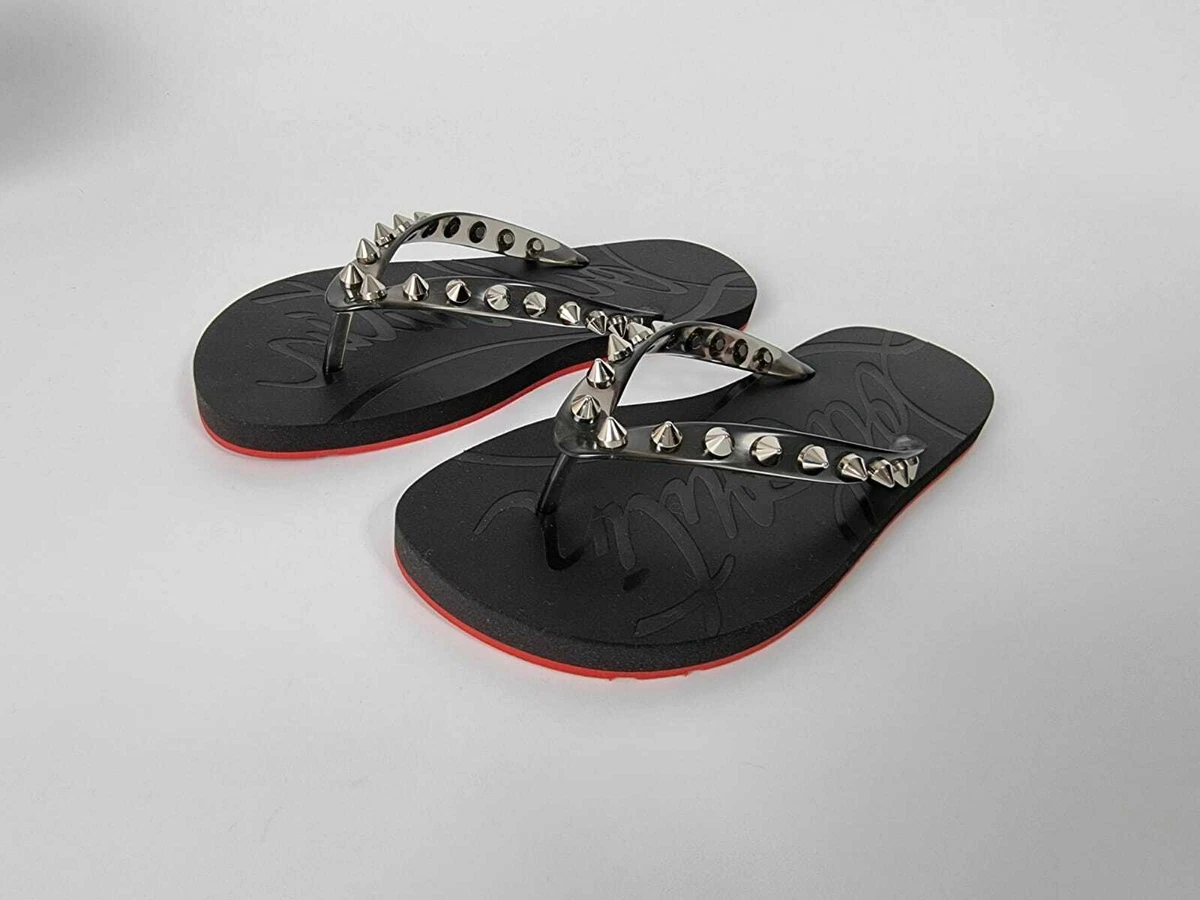 Christian Louboutin Loubi Black Flip Flops New