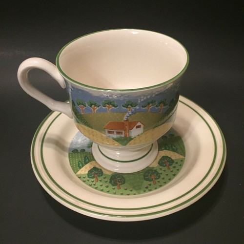 3 Country Cottage Sangostone Mugs plus Saucers 3645 Footed Coffee Cups - Picture 9 of 9