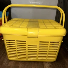 Vintage Mid Century Yellow Plastic Picnic Basket, Pioneer 808 - Rare! MCM
