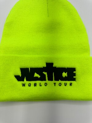 Justin Bieber Justice World Tour Graphic Green Knit Logo Beanie