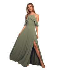 Lulus Stun and Only Size XS Sage Brush Ruffled Off-the-Shoulder Maxi Dress