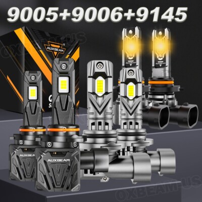 AUXBEAM 9005 9006 6500K LED Headlight 9145 3000K Fog Bulbs White Golden Combo