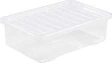 Plastic Storage Boxes With Lids WHAM Clear, Stackable, 32L Underbed, Set of 5
