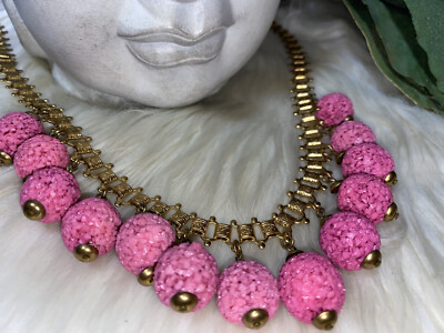 Miriam Haskell Rare Early Pink Popcorn Drippy Bib Necklace!!! A5