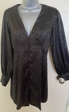 Vera & Lucy Black on Black Satin Leopard Print Dress Size Medium