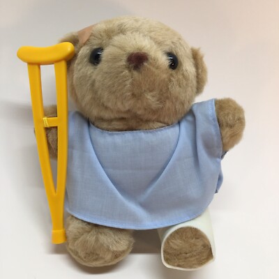 Get Well Soon Teddy Bear w/ Bandage Crutch Gown And Cast 9'' Injured Teddy