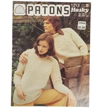 Patons 1213 Husky Sweater Knitting Pattern Booklet 34-42"