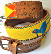 Vintage Tooled Brown Leather BELT Hand Woven Embroider Serape Mexico 36 37 38 39
