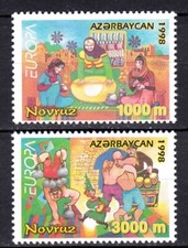 AZERBAIJAN #682-683 MNH NEW YEAR  (WOMAN ROLLING DOUGH & MEN AT HOLIDAY FESTIVAL