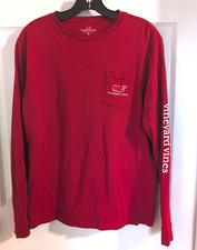 Vineyard Vines Red Spell Out Long Sleeve Pocket T shirt Youth XL/18 Whale Cotton