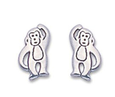 Solid Sterling Silver Cute Monkey Stud Earrings 11mm Adorable & Funny 1g