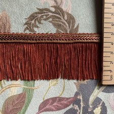 1m vintage 5cm RUST/terracotta silky lampshade fringe with gold braid trim F078