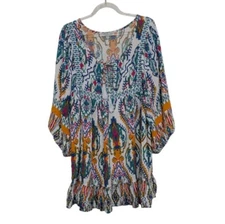 Rachel Zoe Boho Tunic Womens Size 2X White Hippie Tassel Rayon Casual Shirt