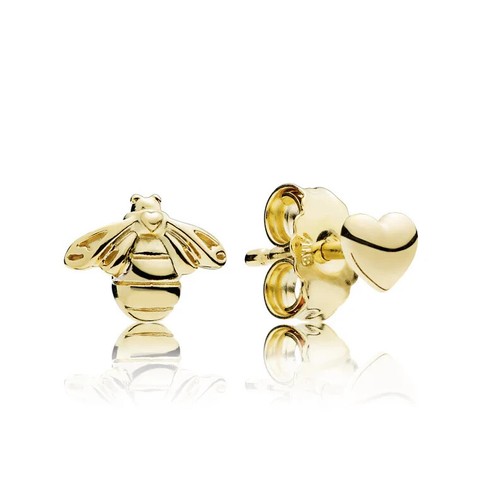 New 100% Genuine Authentic Pandora Shine Gold Heart & Bee Stud Earrings 267071 - Picture 3 of 8