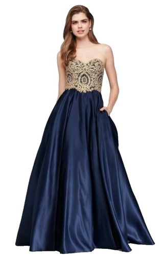 betsy adams blue dress Straight-Neck Long Tiered Prom Dress with Sheer Waist PromGirl