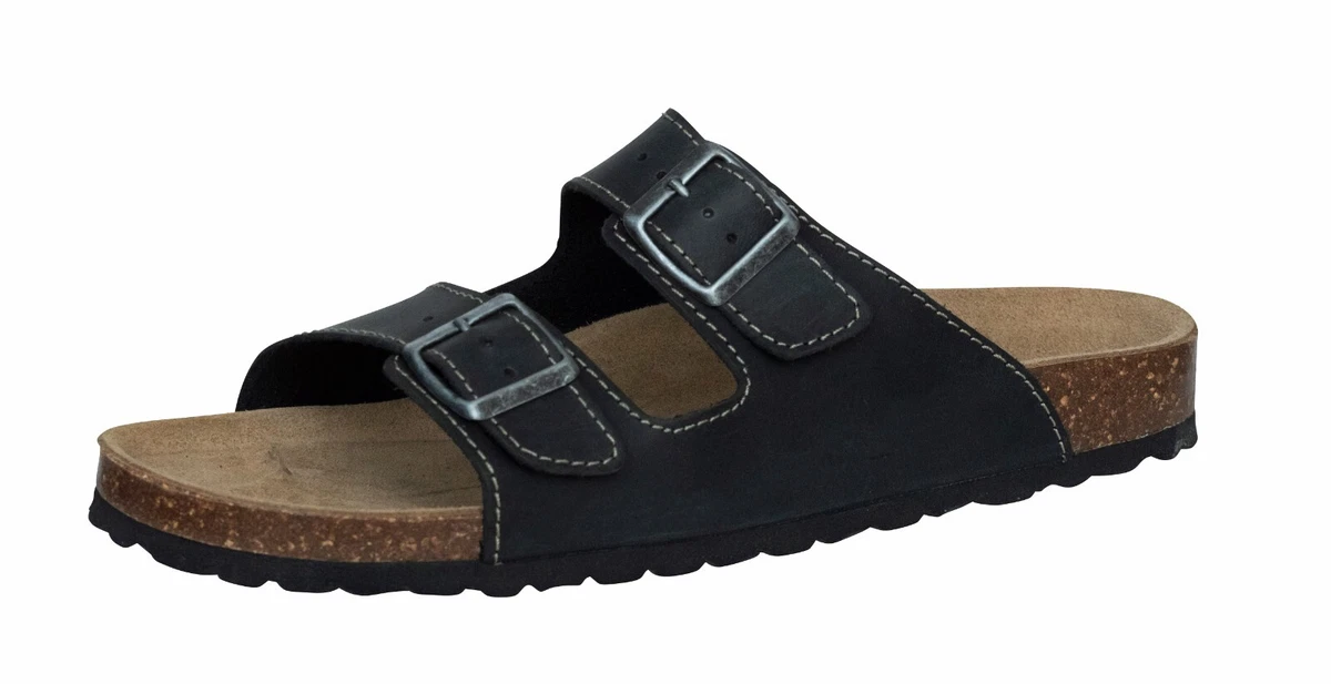 Herren Pantoletten Echtleder – Nubuk Sandalen mit Korksohle bequem & anatomisch