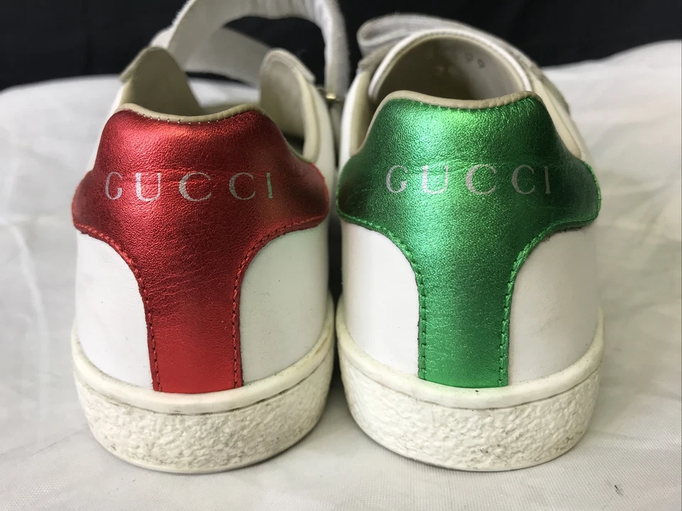 Zapatillas Gucci unisex para niños pequeños de cuero blanco verde y rojo a rayas talla 29 504499 Foto 4 de 4